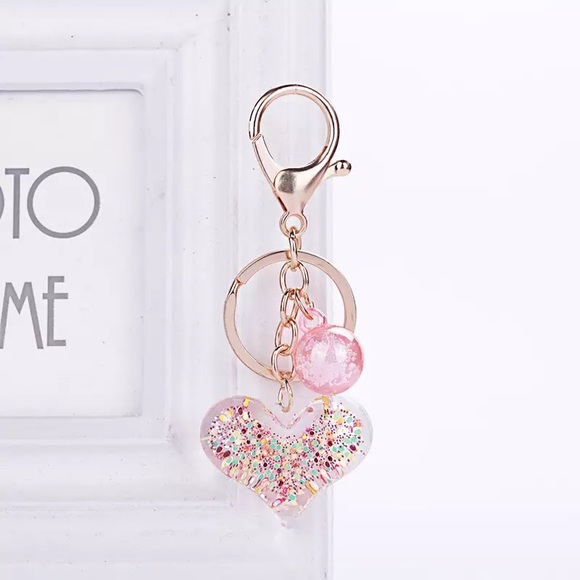 Accessories - Sparkly Acrylic Glitter Heart with Charm Keychain